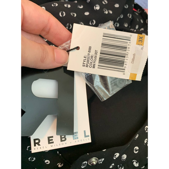 Rebel long sleeves black polka dots belted mini dress size 3X - Picture 8 of 14